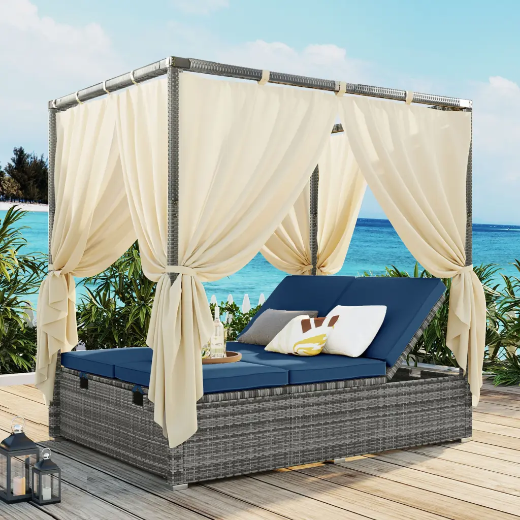 Adjustable Sun Bed Curtain High Ease 3 Colors Blue HDPE u_style