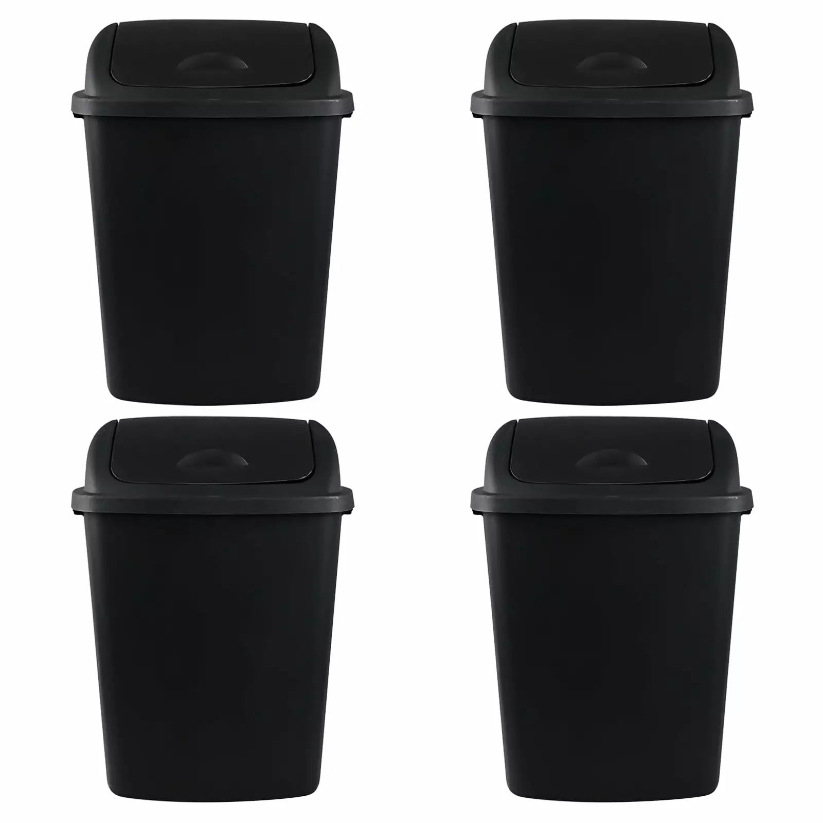 Begale 4-Pack 18 Gallon Large Trash Can Swing Lid. Plastic Kitchen Swing-Top Garbage Can. Black