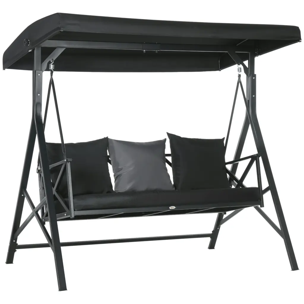 3 Seat Patio Swing Chair Porch Swing Glider Cushion and Throw Pillows aosom business