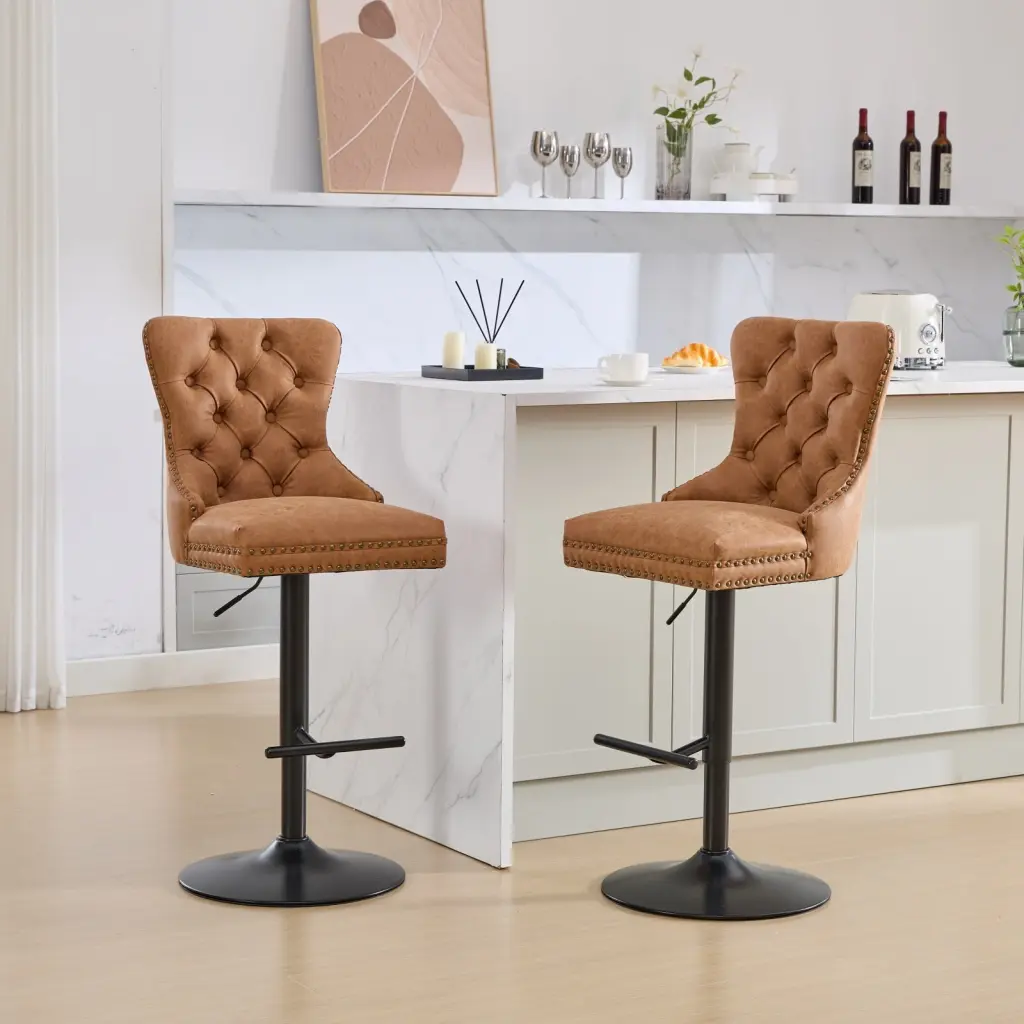 Aged and Retro PU Swivel Barstools Adjustable Seat Height 25 to 33 Inches a-a furniture