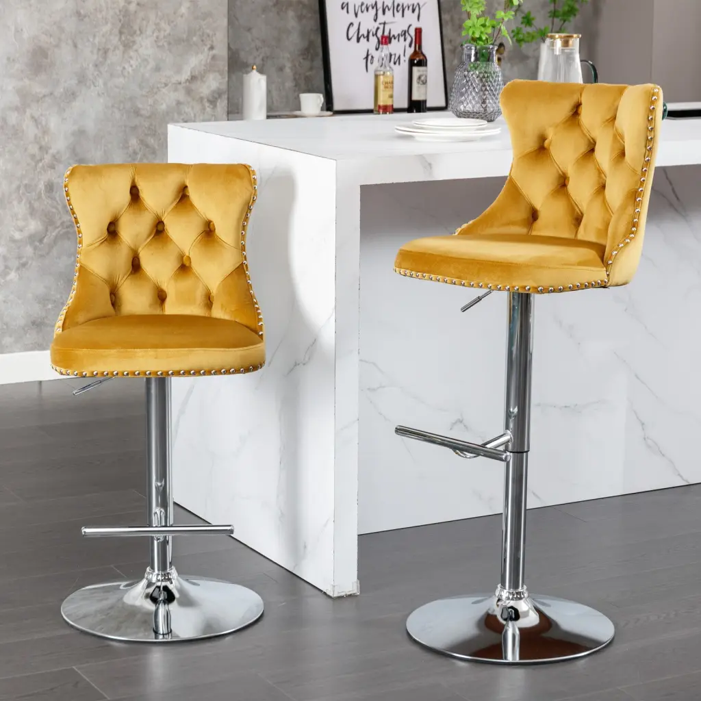 Swivel Velvet Barstool Adjustable Seat Height 25-33 Inch Modern Kitchen Counter Stool a-a furniture