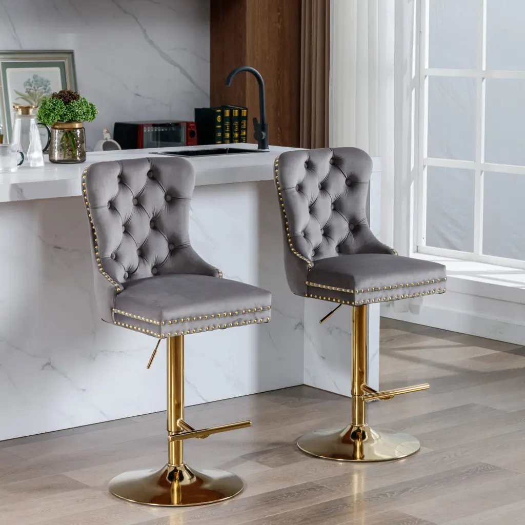 Thick Golden Swivel Velvet Barstools Adjustable Seat Height 25 to 33 Inches a-a furniture