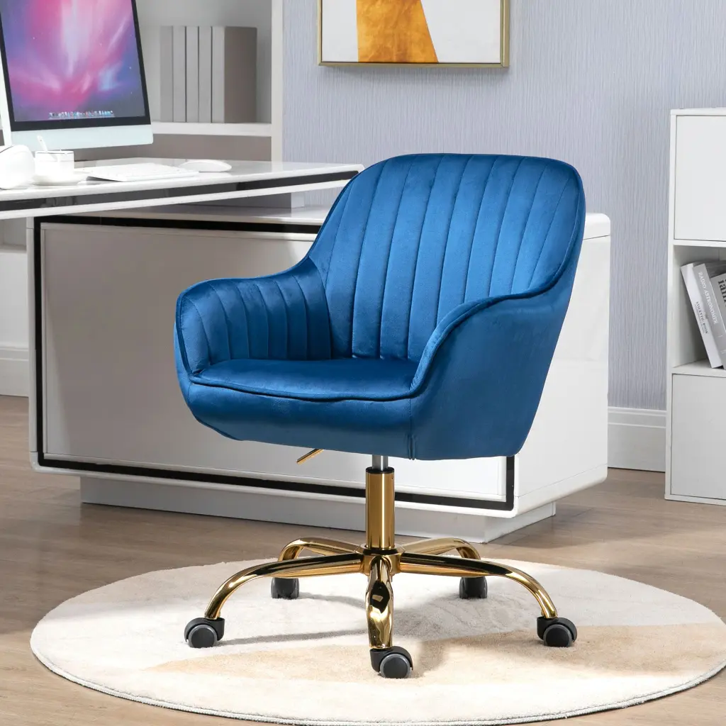 360 Dark Blue Velvet Swivel Chair High Back Adjustable Working Chair bn smart home w1164