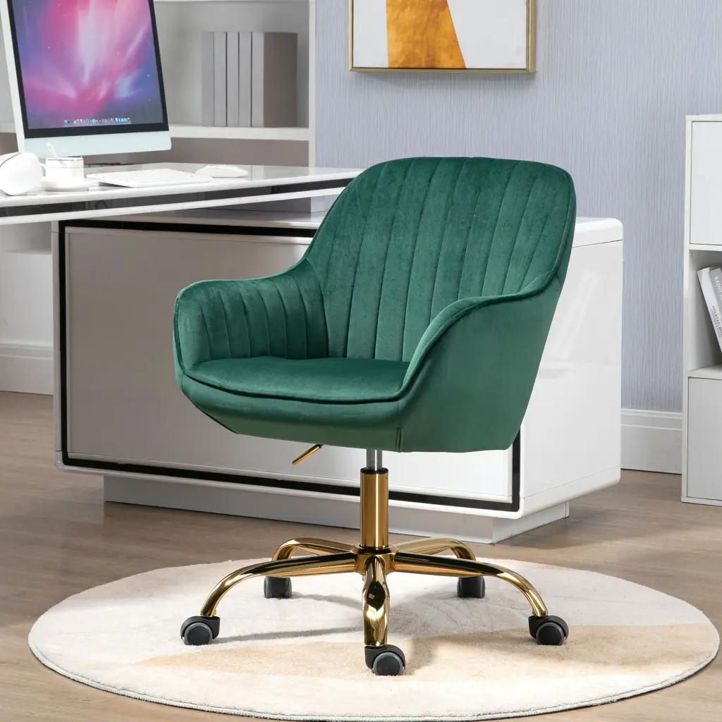 360 Green Velvet Swivel Chair High Back and Adjustable Height Office or Home bn smart home w1164