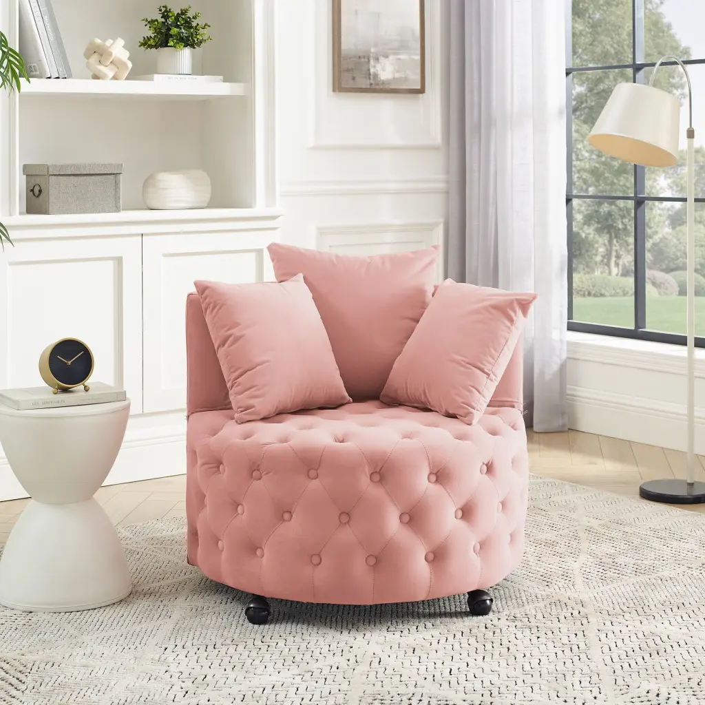 Velvet Upholstered Swivel Chair Living Room Button Tufted Design chuangyuan smart home