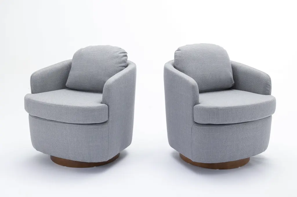 035 Linen Fabric Swivel Accent Chair Solid Wood Round Brown Base dg collection