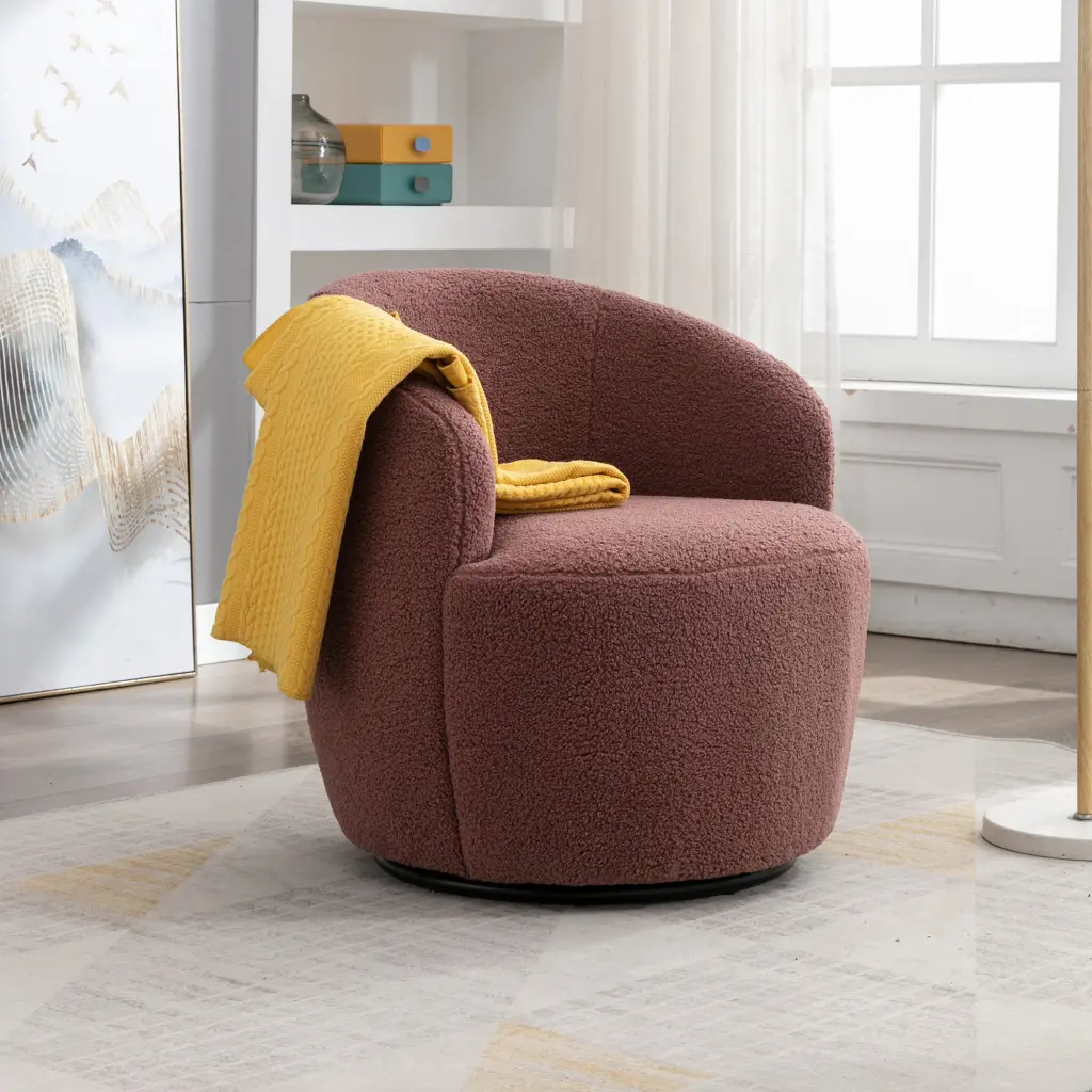 Teddy Fabric Swivel Accent Armchair Barrel Chair Black Powder Coated Legs dg collection