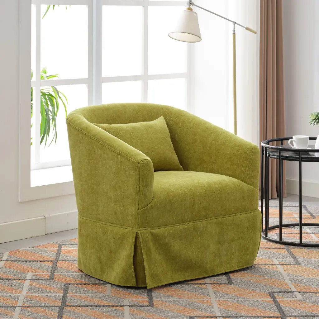 360 Degree Swivel Accent Armchair Linen Blend Fruit Green Olive Green - Modern Swivel Chair homemax