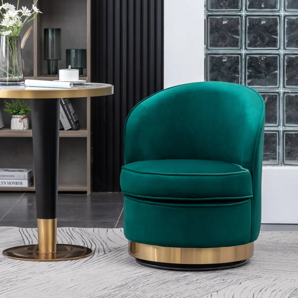 Wania Contemporary Velvet Swivel Chair Green Velvet Upholstery hz