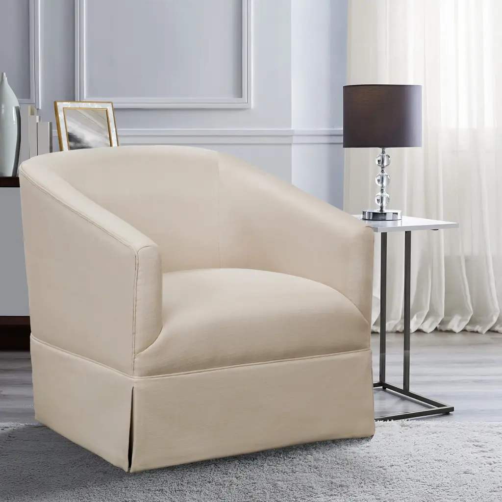 Earl Linen Skirted Swivel Chair Natural Foam Polyester Office Chair ridgecrest home