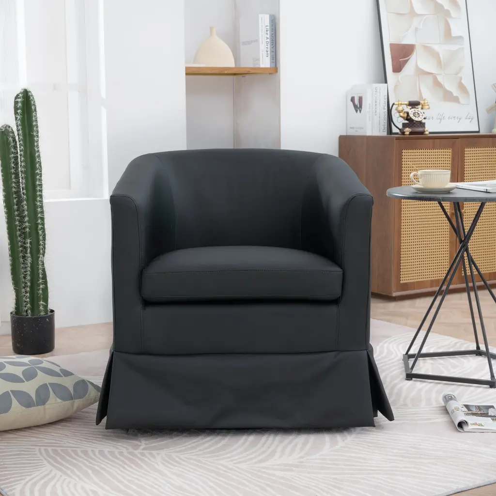 27.36 Inch Wide Black PU Swivel Chair Office or Living Room rnb