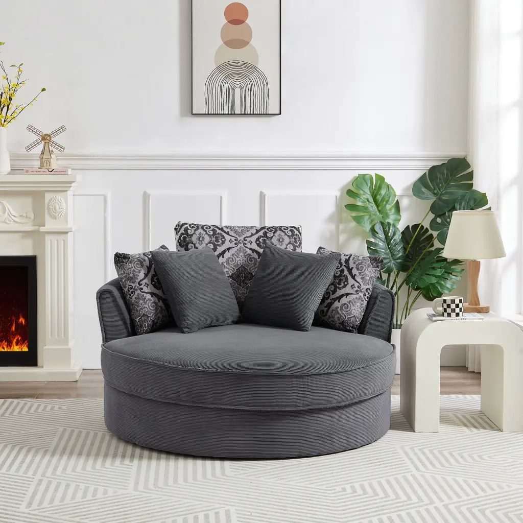 Swivel Accent Barrel Chair 5 Movable Pillows 360 Degree Rotation rnb