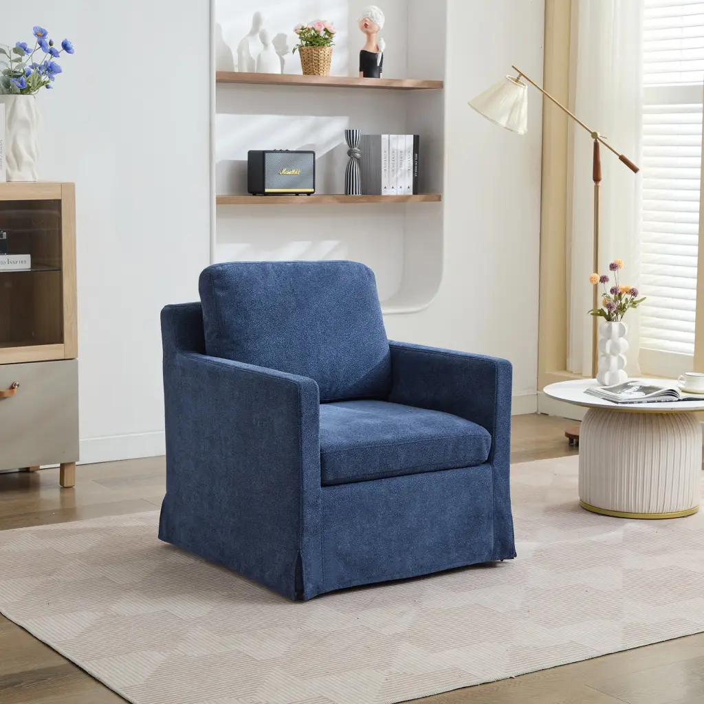29.92" Swivel Accent Chair Upholstered Skirted Swivel Chair Removable Cushion w1852