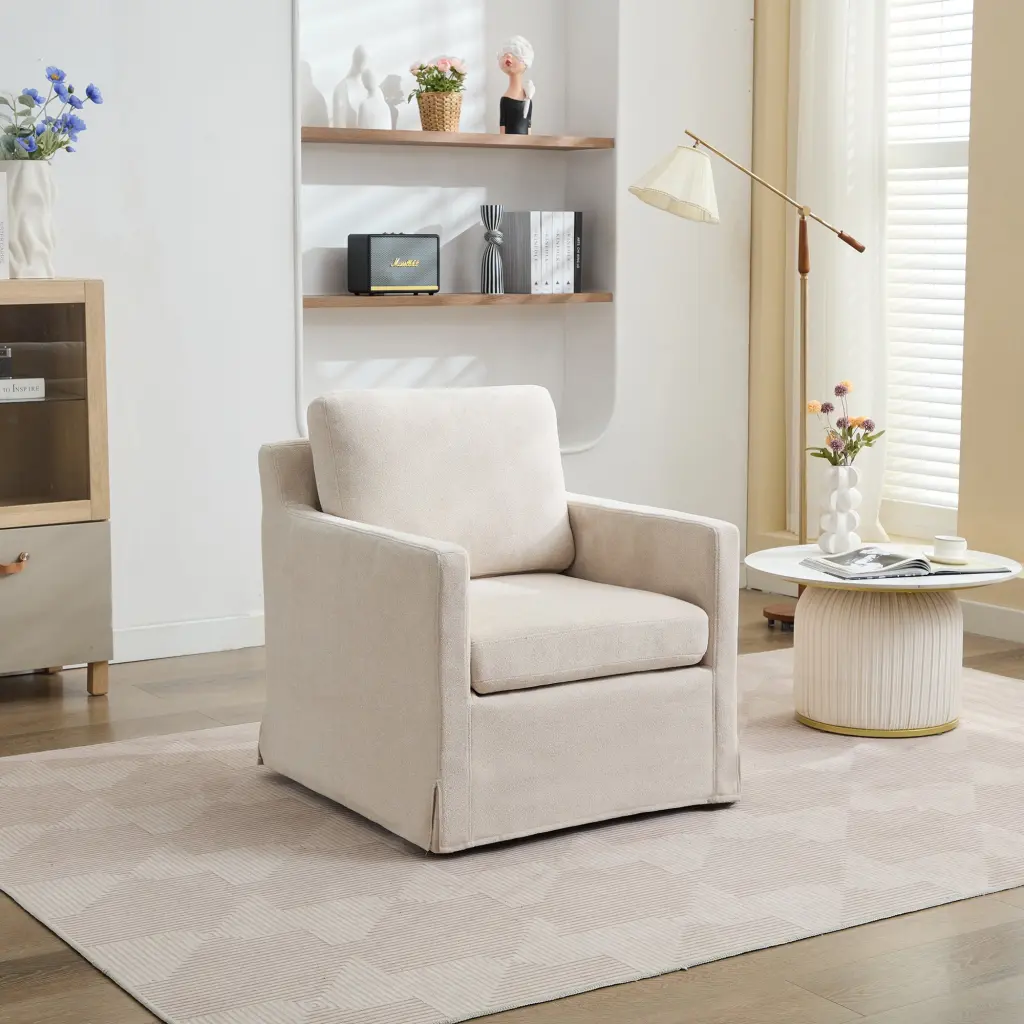 29.92" Swivel Accent Chair Upholstered Skirted Swivel Chair Removable Cushion w1852