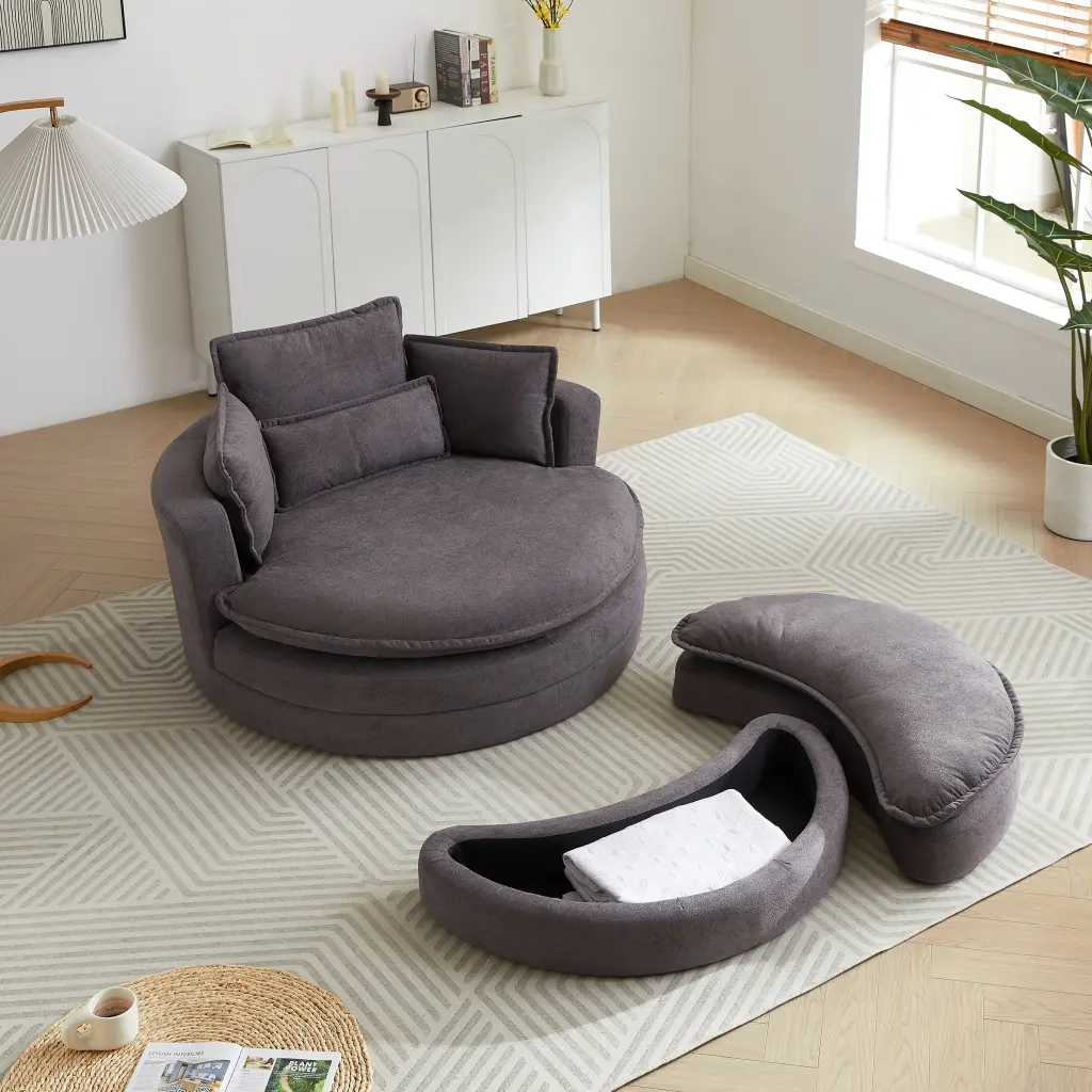 52 Inch Swivel Accent Barrel Chair Modern Grey Lounge Chair welike furniture