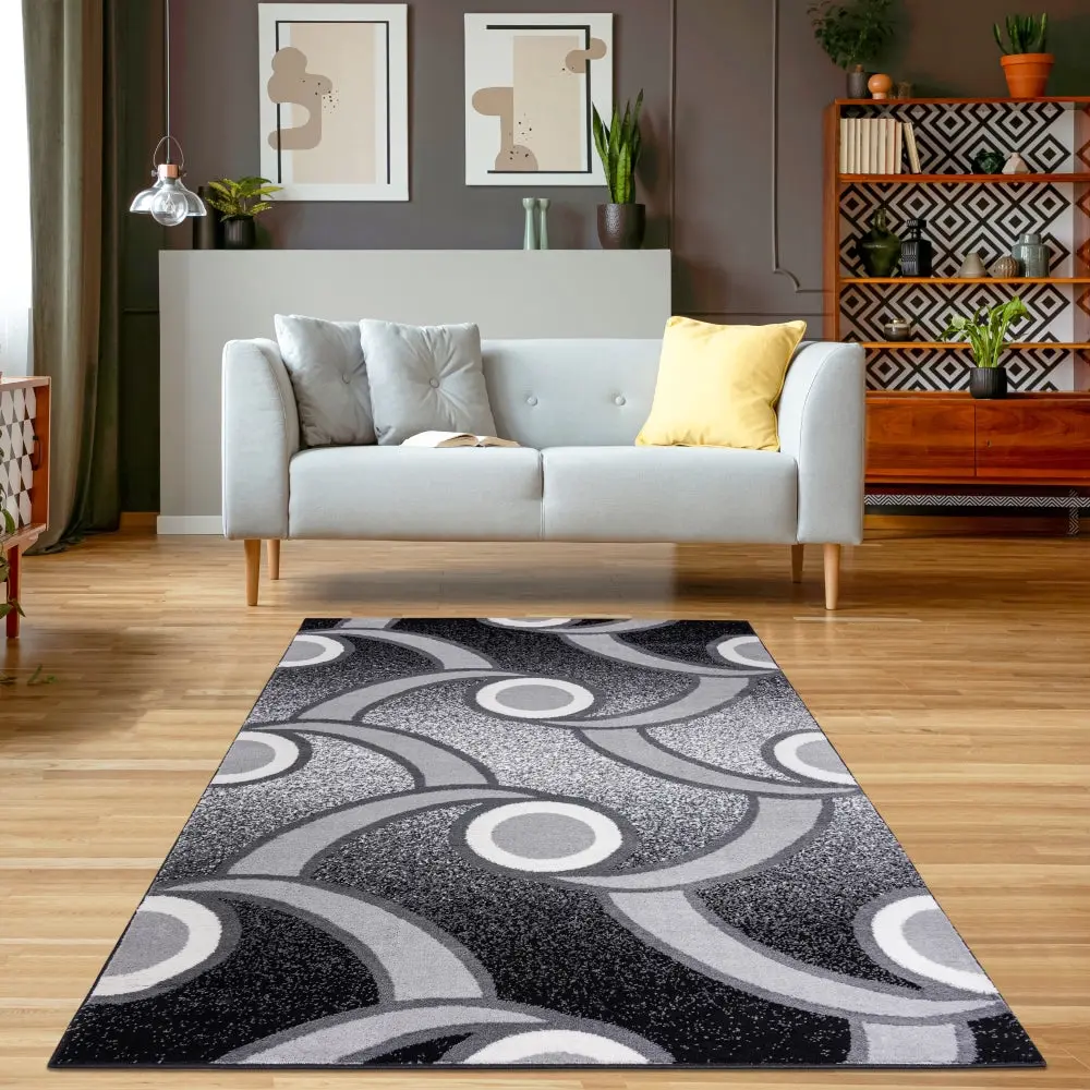 Jersey Area Rug 5x7 Feet Black Gray Carpet Living Room Bedroom furnia