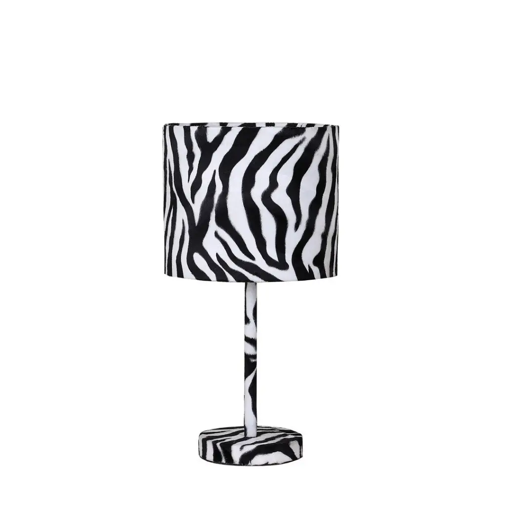 19.25 Inch Faux Suede Zebra Print Metal Table Lamp Multicolor california home