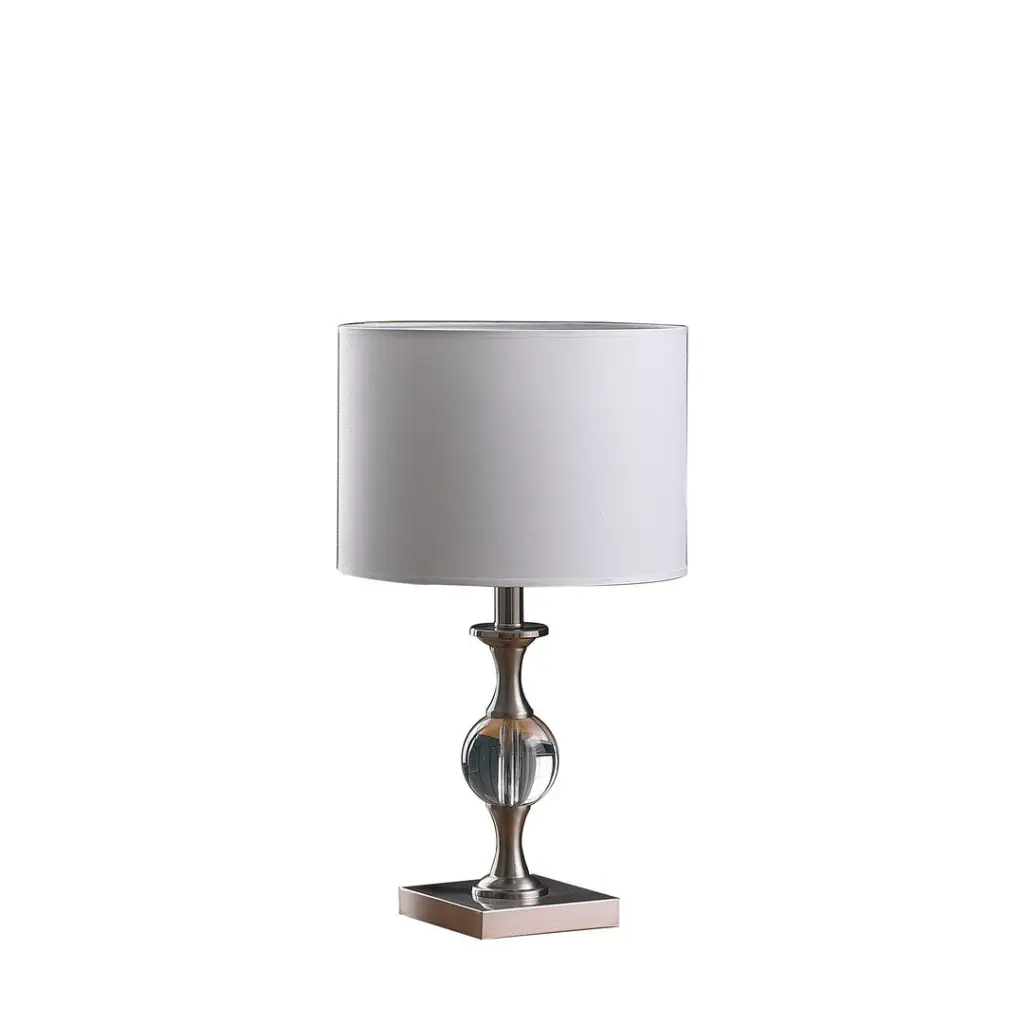 19.75 Satin Nickel Solid Crystal Orb Metal Table Lamp Silver california home