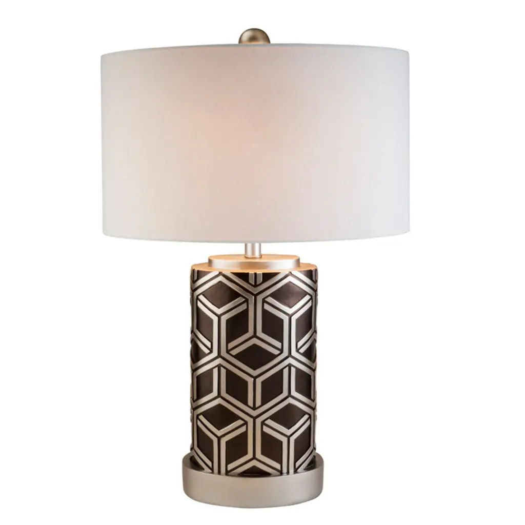 29.5 Inch Tall Polyresin Table Lamp Weave Chestnut Silver Design Brown Metal Base california home