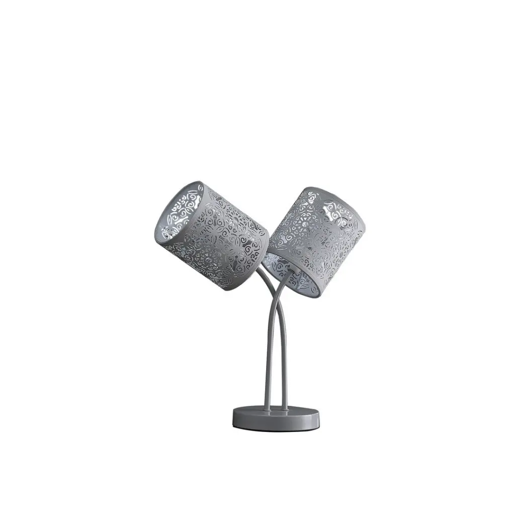 17 Inch Bohemian Paisley 2-Light Cylinder Gray Table Lamp, Light Gray Metal california home