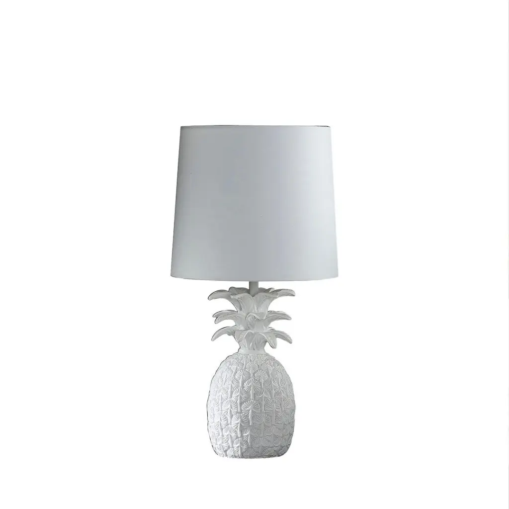17 Inch Coastal White Tropical Pineapple Table Lamp Polyresin Base california home