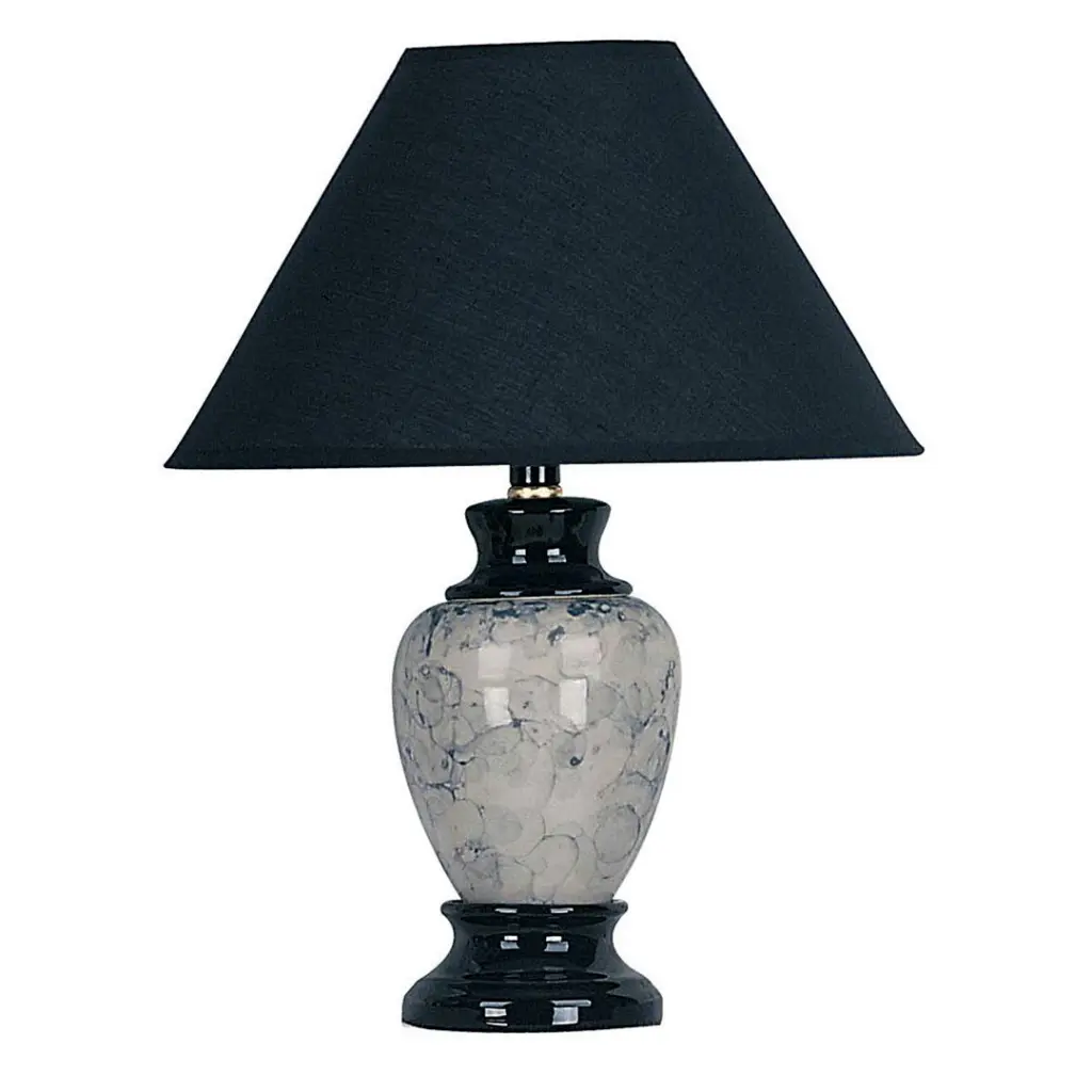 13 Inch Tall Ceramic Table Lamp Urn Influenced Black Finish and Linen Shade california home