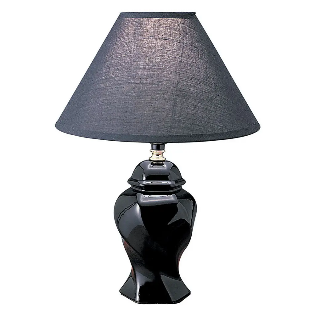 13 Inch Tall Ceramic Table Lamp Urn Design Black Finish and Linen Shade california home