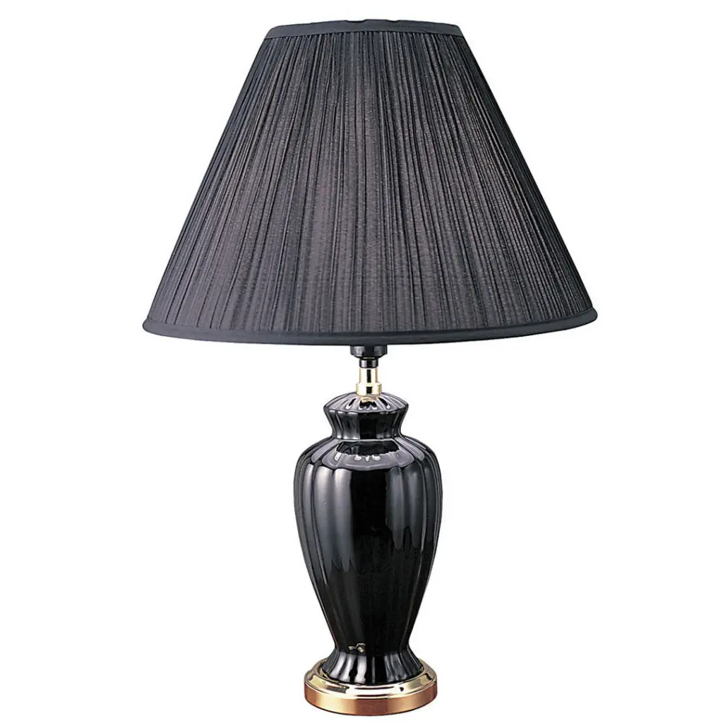 26 Inch Tall Ceramic Table Lamp Urn Influenced Black Finish and Linen Shade california home