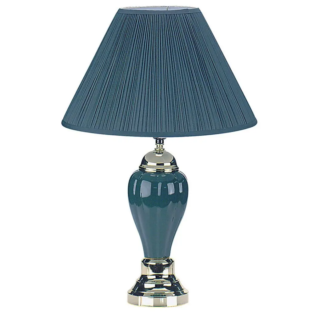 27" Tall Ceramic Table Lamp Urn Influenced Green Finish Linen Shade california home