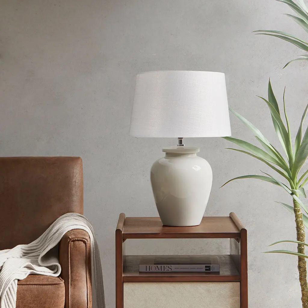 Ceramic Table Lamp Cream Polyester Shade Bedroom or Living Room jla