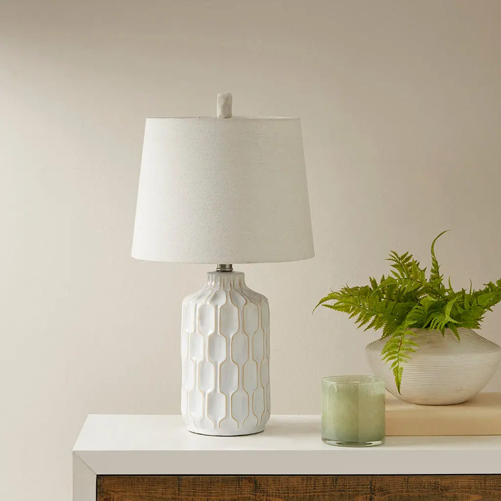 Contour Ceramic Table Lamp Ivory Cotton Shade jla