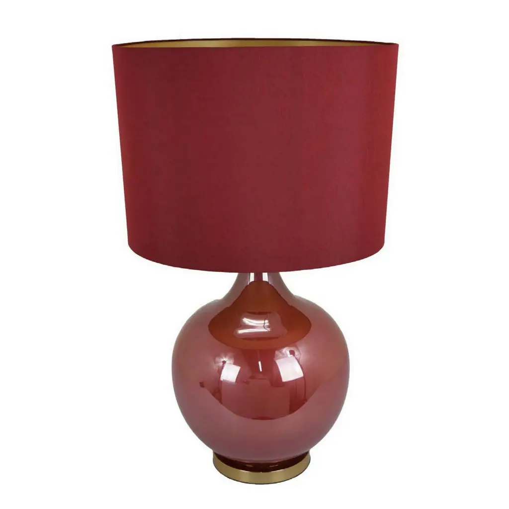Gia 32 Inch Table Lamp Drum Shade Curved Round Glass Body Red Finish royal hampton
