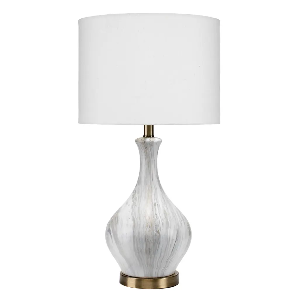 Table Lamp Gourd Influenced Ceramic Body White and Brass royal hampton