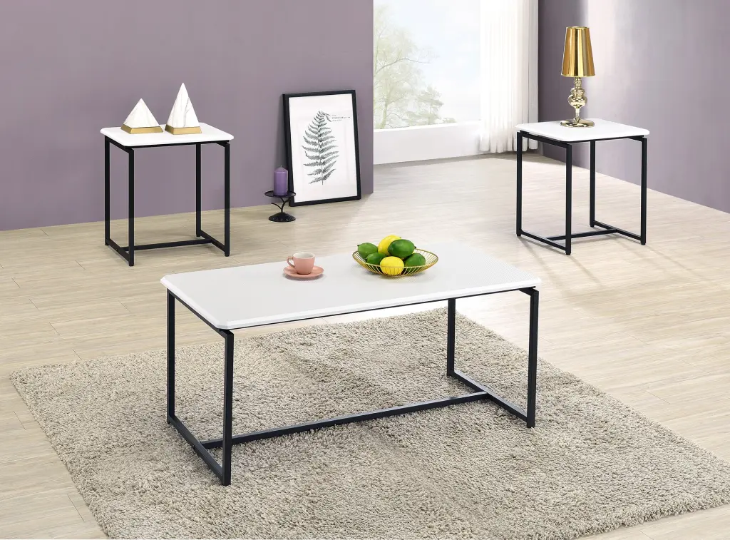 GT 3 Piece White Carbon Fiber Wrap Coffee Table and End Table Set Modern Living Room lilola home