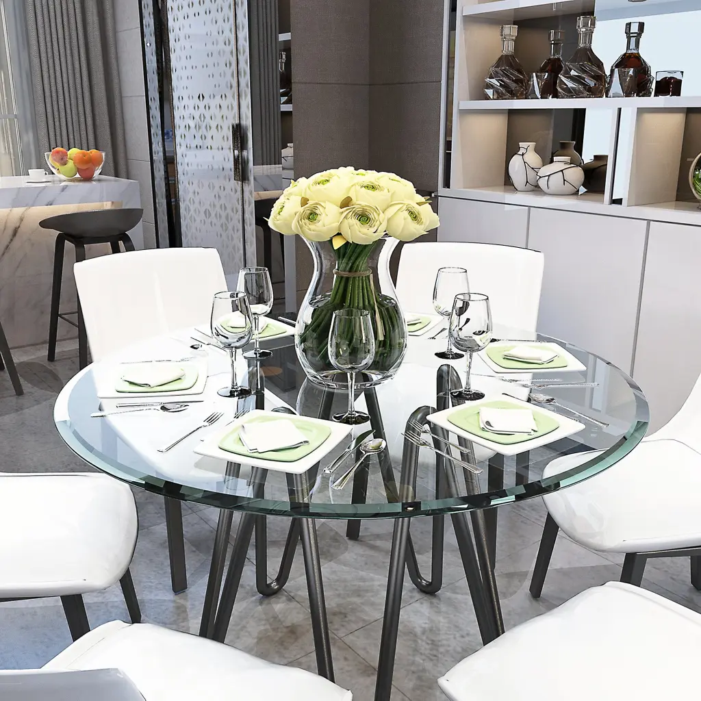 38.6 Inch Round Tempered Glass Table Top Clear Glass 2.5 Inch Thick sya furniture
