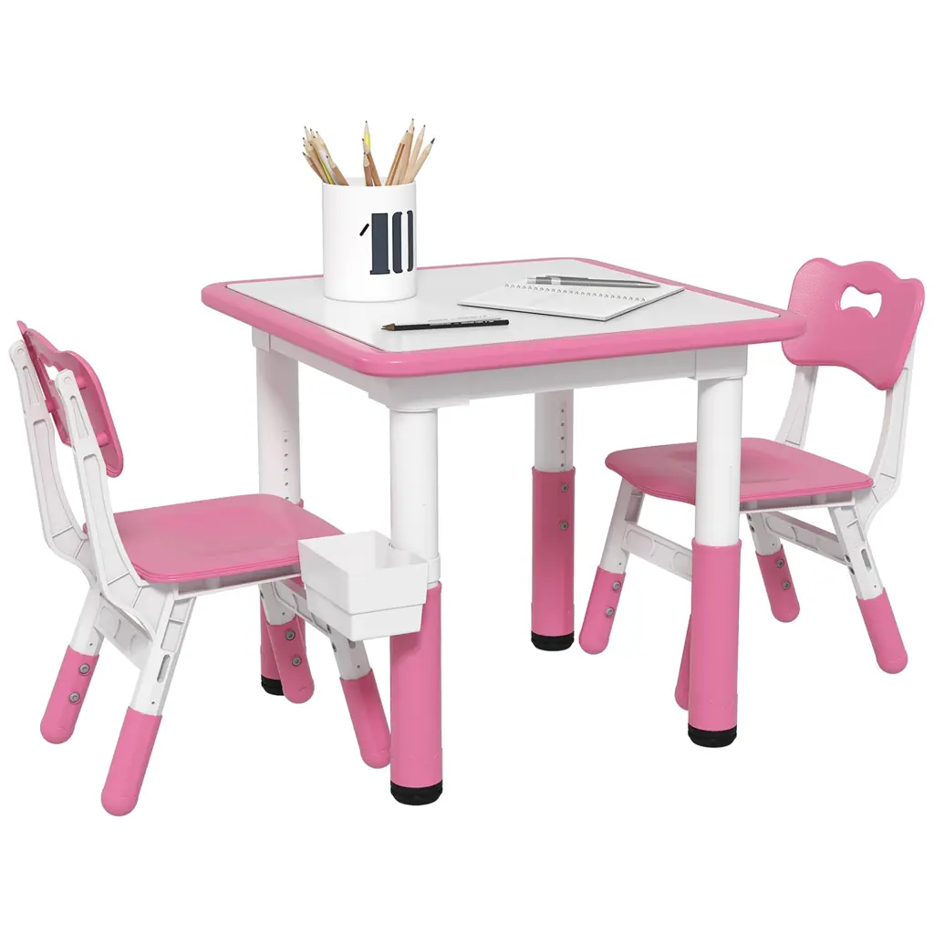 Qaba 3 Piece Height Adjustable Kids Table and Chairs Set Toddlers aosom business