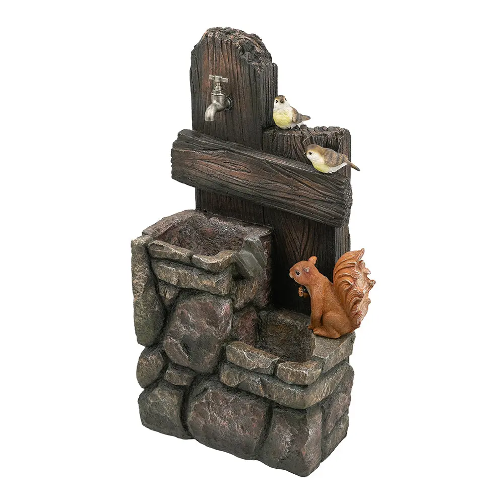 15X14.1X26.4 Inch Decorative Two Tiered Water Fountain Woodland Animal Design w2078