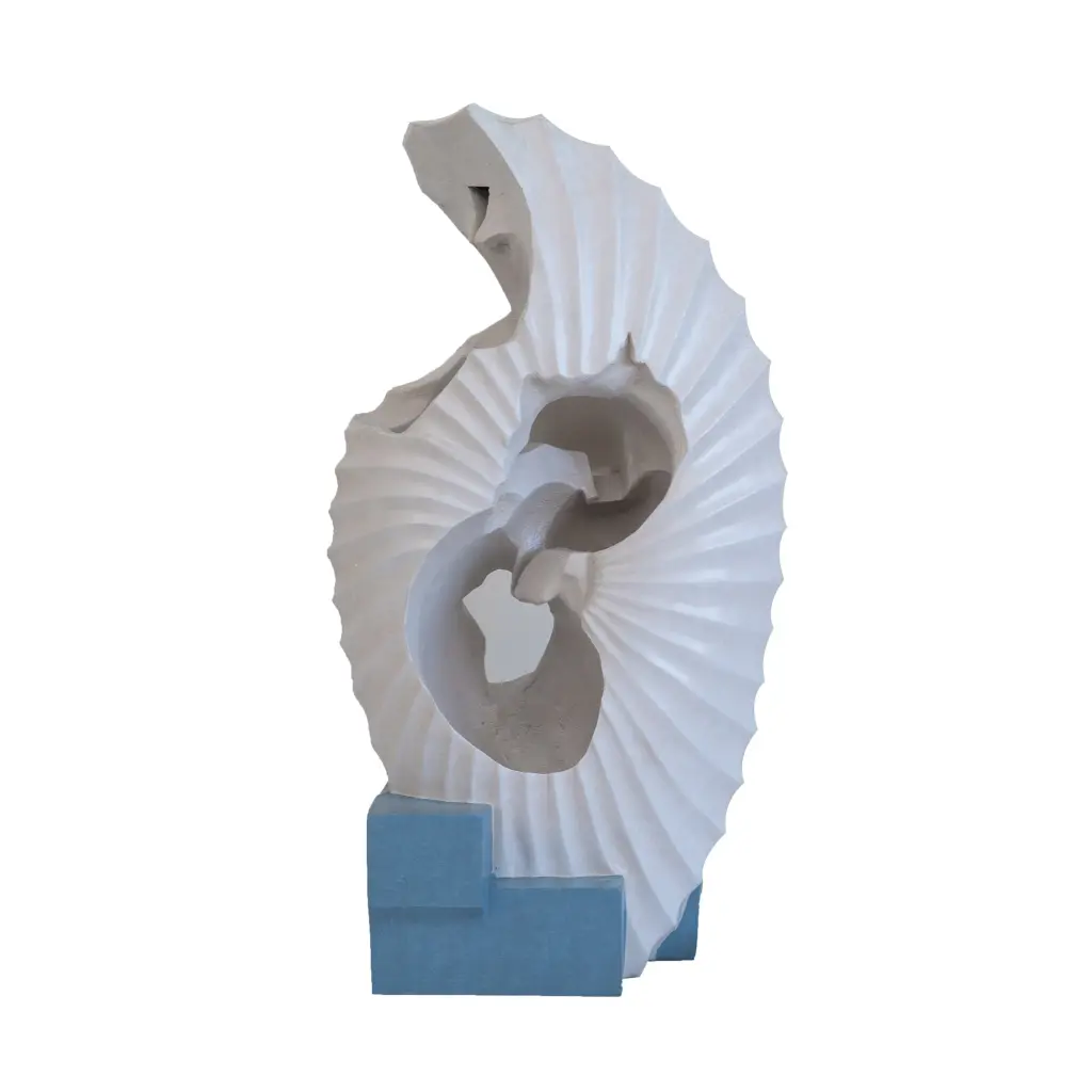 16.9X10.2X31.9 Inch White Abstract Water Fountain Blue Base And LED Light Indoor Outdoor Decor w2078