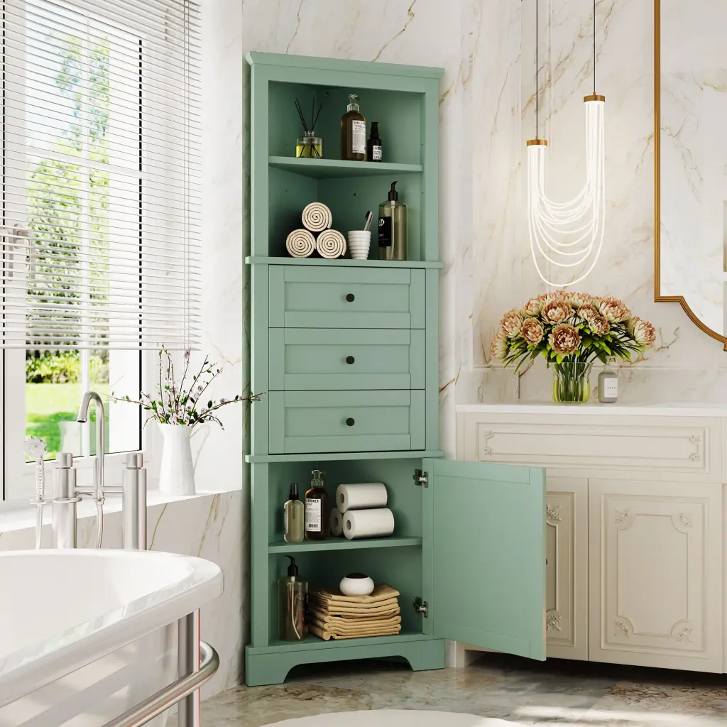 Green Triangle Tall Cabinet 3 Drawers Adjustable Shelves Storage rnb