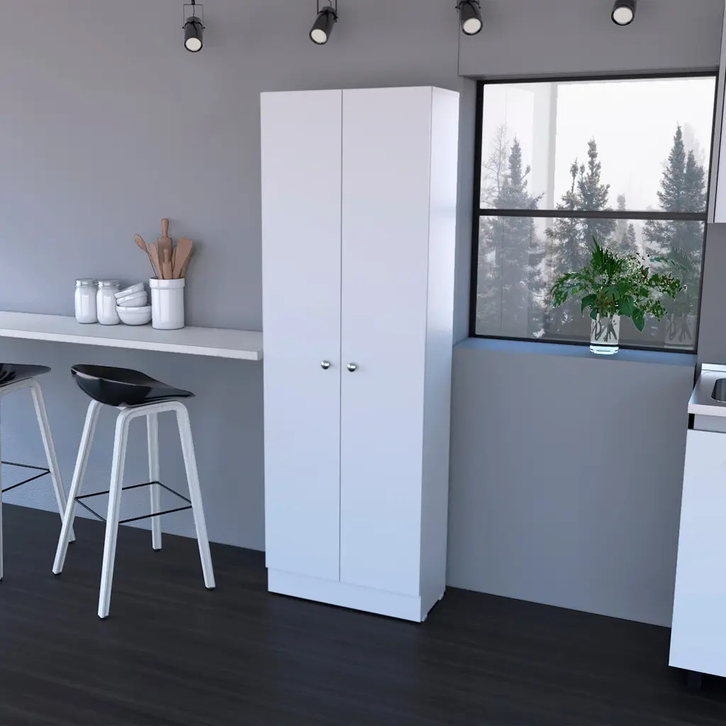 Buxton Rectangle 2 Door Storage Tall Cabinet White Particle Board furniture max