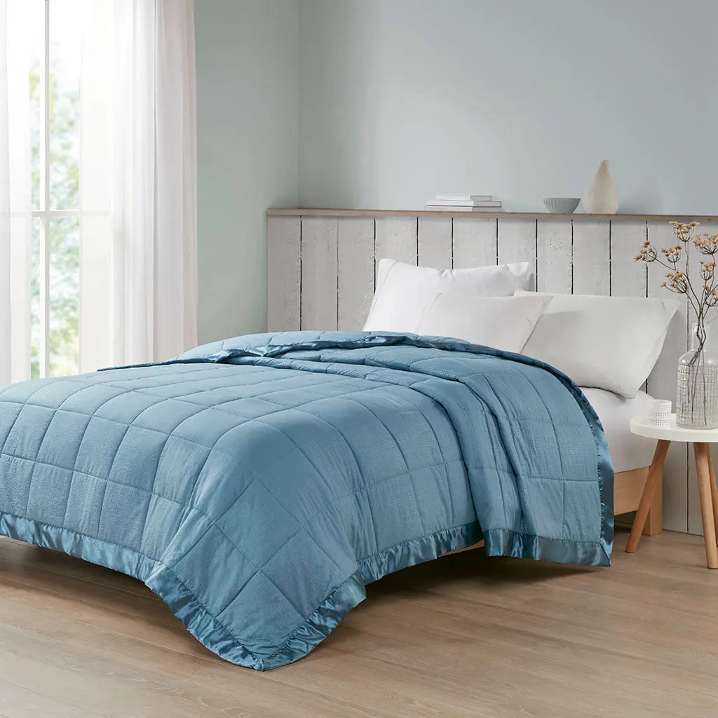 Oversized Down Alternative Blanket Satin Trim Slate Blue Polyester jla