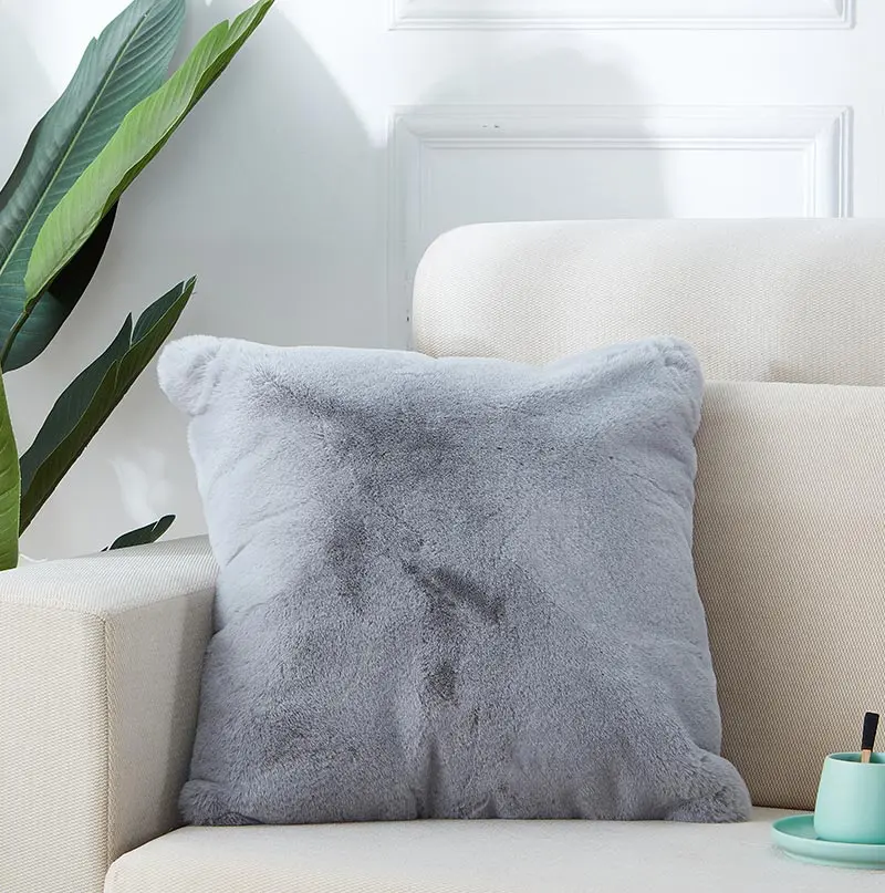 Agnes Premium Chinchilla Faux Fur Pillow 18x18 Grey Polyester furnings