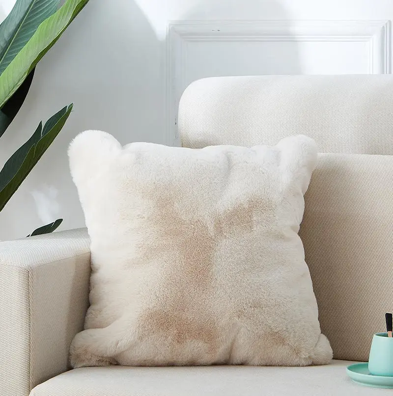 Agnes Premium Chinchilla Faux Fur Pillow 18x18 Beige Polyester furnings