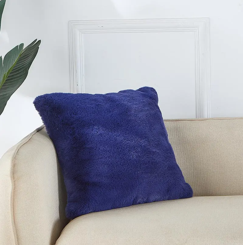 Agnes Premium Chinchilla Faux Fur Pillow 18x18 Inches Navy Blue Polyester Decor furnings