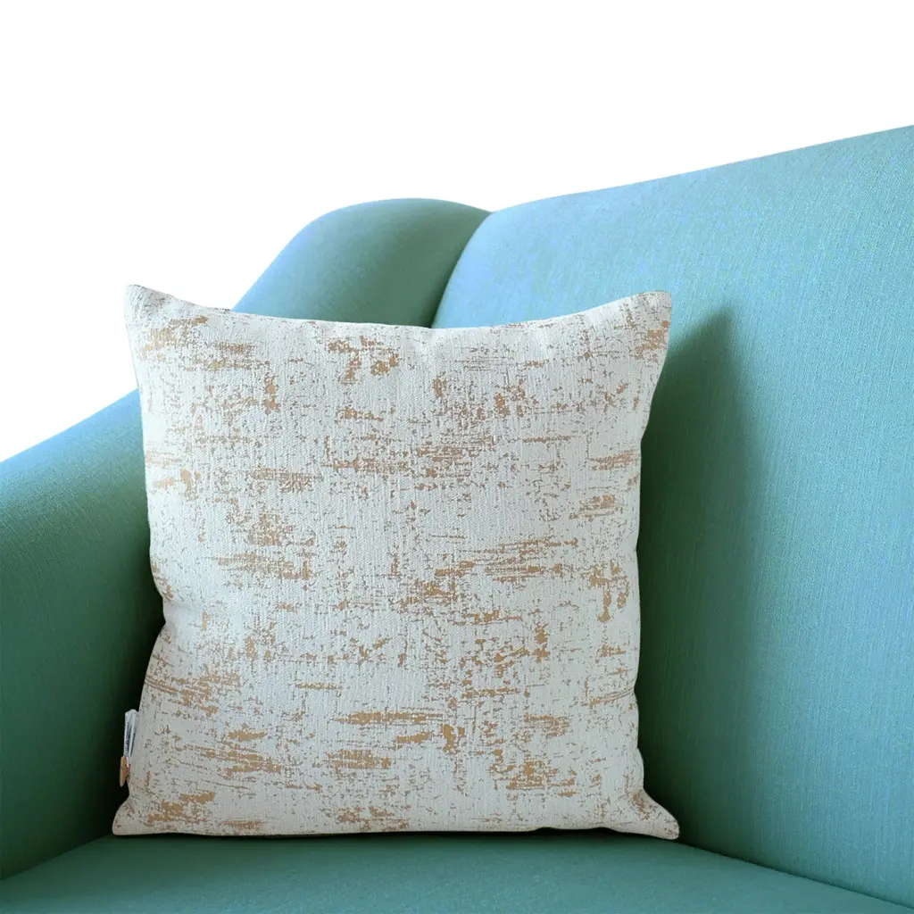 Decorative Beige And Gold Chenille Throw Pillow Beige Chenille Living Room Accent Pillow furnings