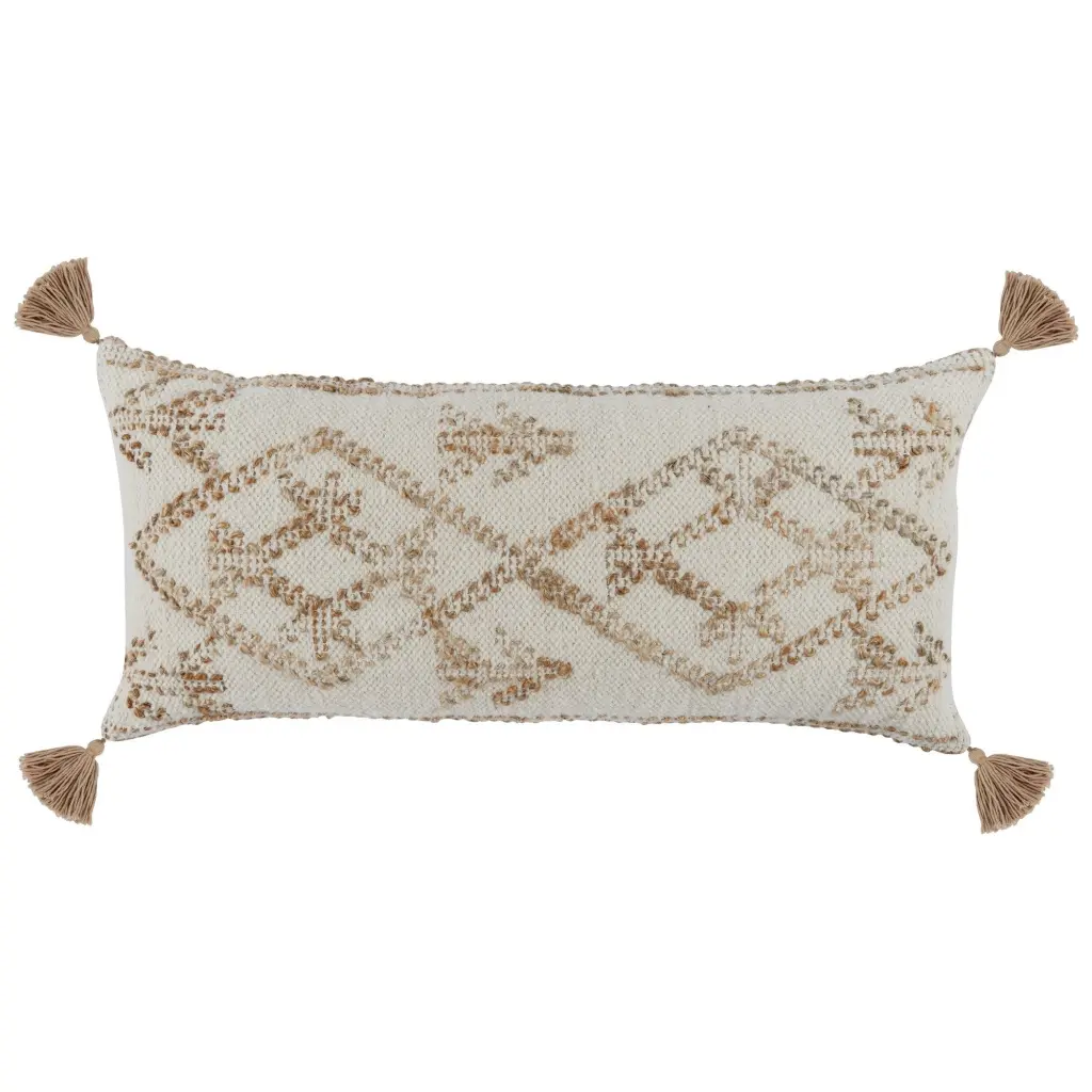 16 X 36 Lumbar Throw Pillow Diamond Jute Cotton Cover Tassels Brown Decorative Pillow royal hampton