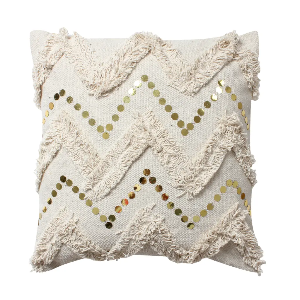 18 X 18 Square Polycotton Handwoven Accent Throw Pillow Fringed Sequined Decorative royal hampton