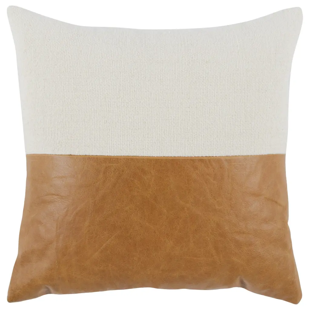 20 X 20 Throw Pillow Authentic Leather Cover Dual Tone Brown and White royal hampton