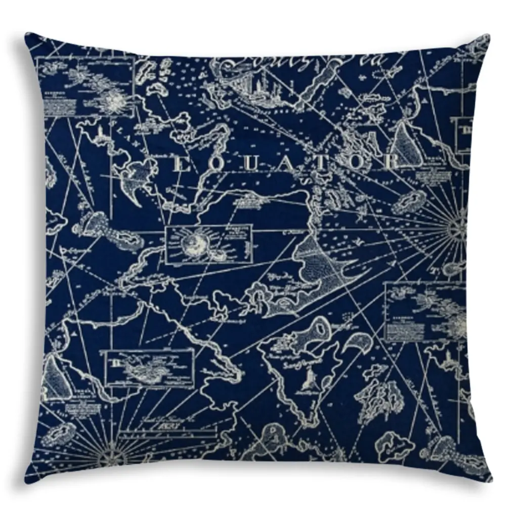 Bahama Breeze Navy Indoor Outdoor Pillow Sewn Closure Multicolor Polyester usa made pillow and pouf