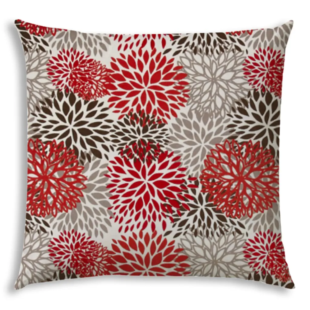 Bursting Blooms Brown Indoor Outdoor Pillow Sewn Closure Multicolor usa made pillow and pouf